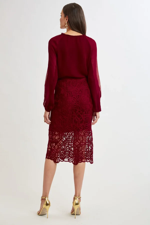 Elie Tahari Bottoms-Crochet Lace Midi Skirt