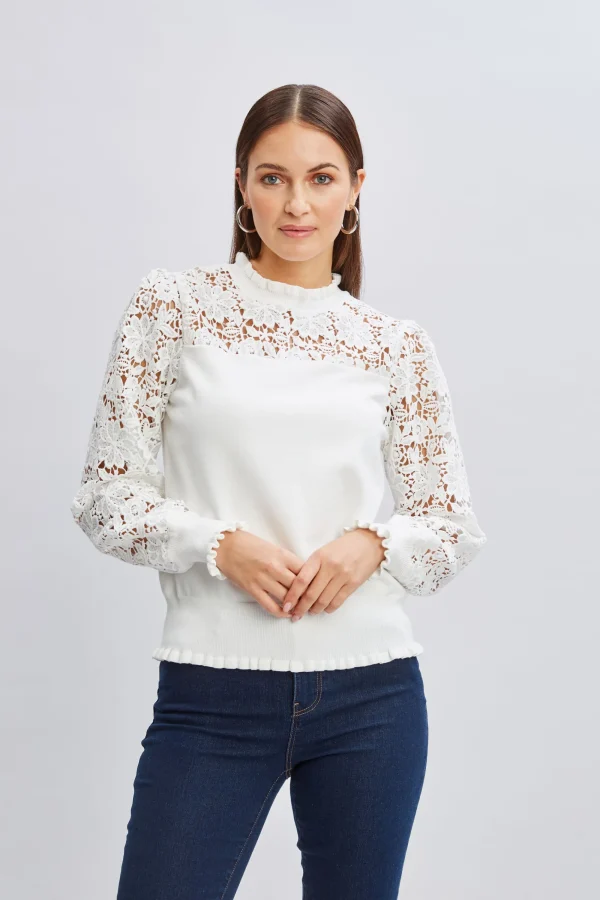 Elie Tahari Tops & Sweaters-Crochet Long Sleeve Sweater