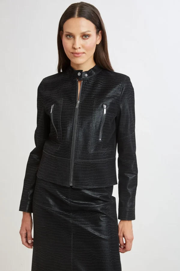 Elie Tahari Jackets & Blazers | Suiting-Croco Embossed Vegan Leather Motto Jacket