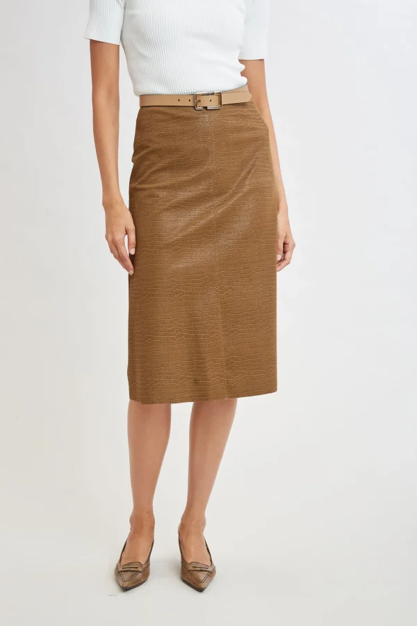 Elie Tahari Bottoms | Suiting-Croco Embossed Vegan Leather Midi Skirt