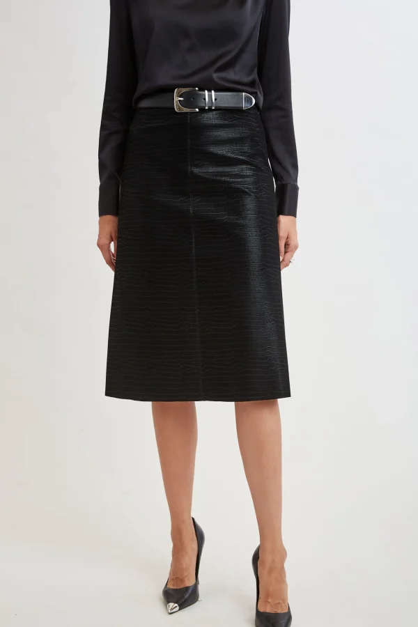 Elie Tahari Bottoms | Suiting-Croco Embossed Vegan Leather Midi Skirt