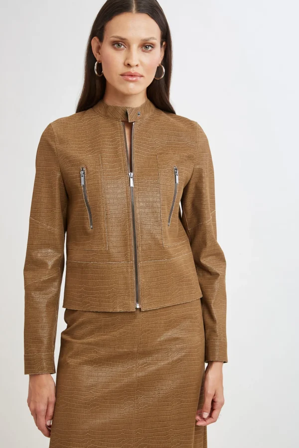 Elie Tahari Jackets & Blazers | Suiting-Croco Embossed Vegan Leather Motto Jacket