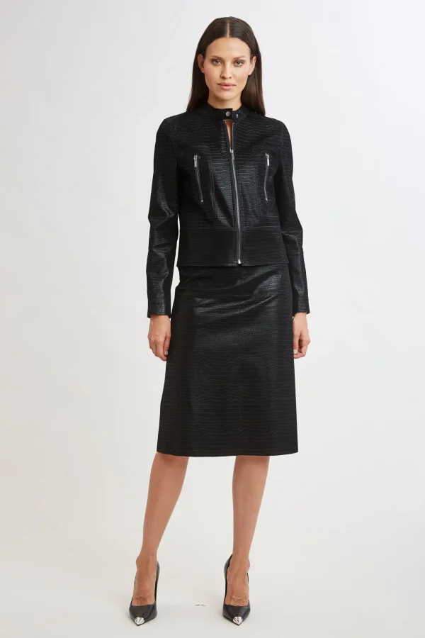 Elie Tahari Jackets & Blazers | Suiting-Croco Embossed Vegan Leather Motto Jacket