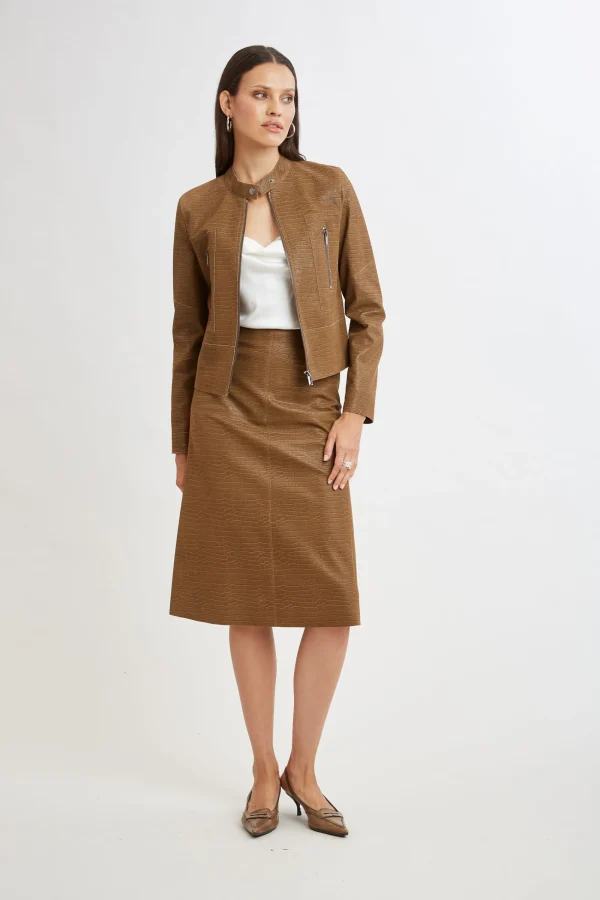 Elie Tahari Jackets & Blazers | Suiting-Croco Embossed Vegan Leather Motto Jacket