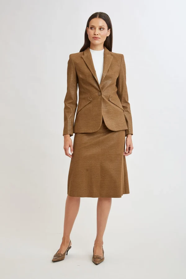 Elie Tahari Jackets & Blazers | Suiting-Croco Embossed Vegan Leather Panel Blazer