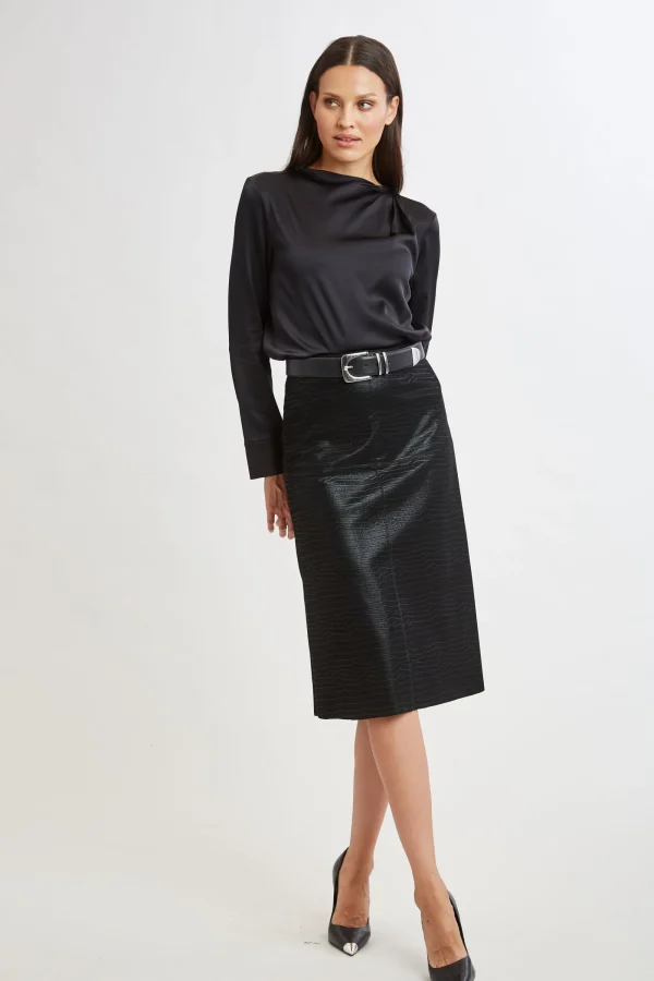 Elie Tahari Bottoms | Suiting-Croco Embossed Vegan Leather Midi Skirt