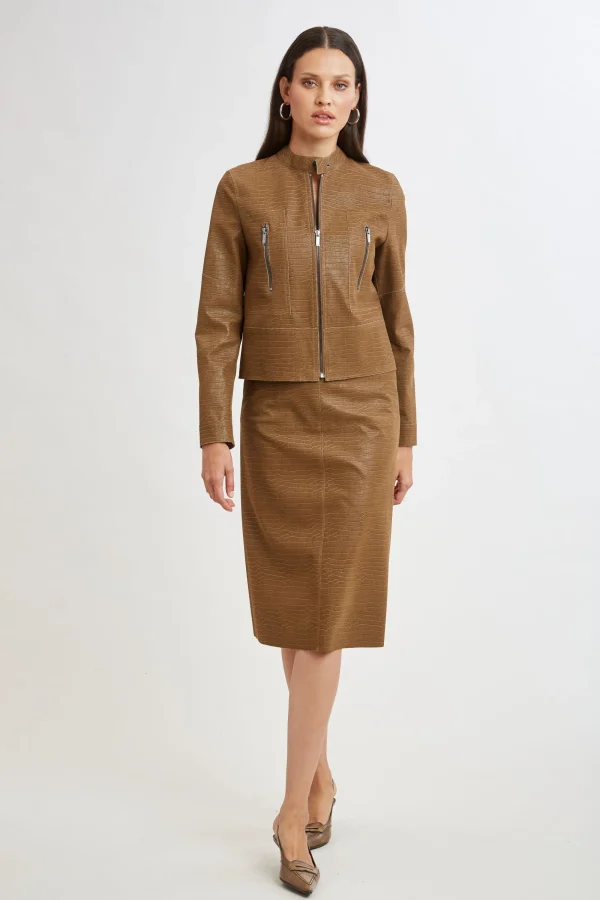 Elie Tahari Jackets & Blazers | Suiting-Croco Embossed Vegan Leather Motto Jacket