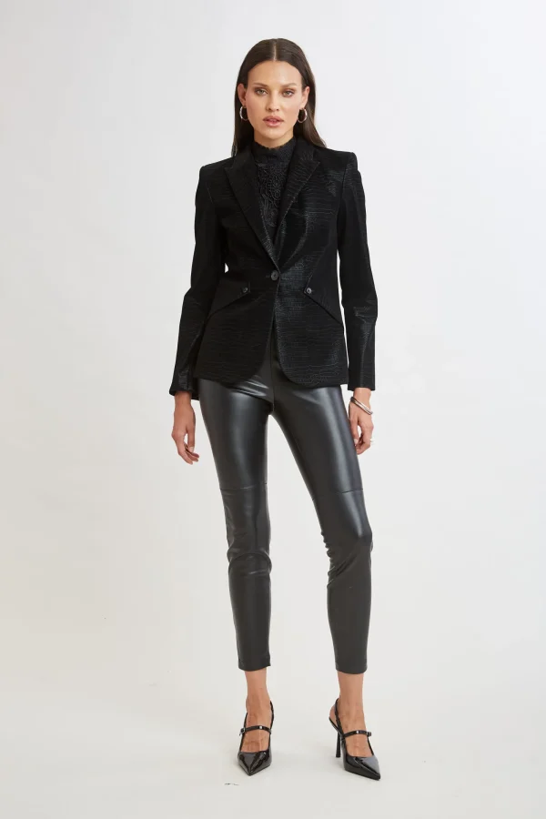 Elie Tahari Jackets & Blazers | Suiting-Croco Embossed Vegan Leather Panel Blazer