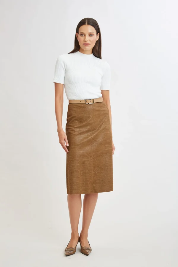 Elie Tahari Bottoms | Suiting-Croco Embossed Vegan Leather Midi Skirt