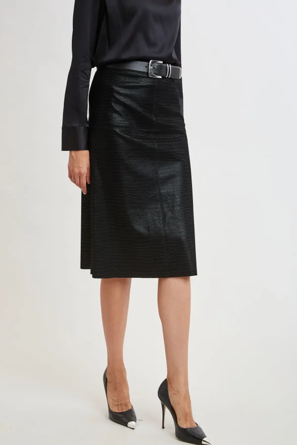 Elie Tahari Bottoms | Suiting-Croco Embossed Vegan Leather Midi Skirt