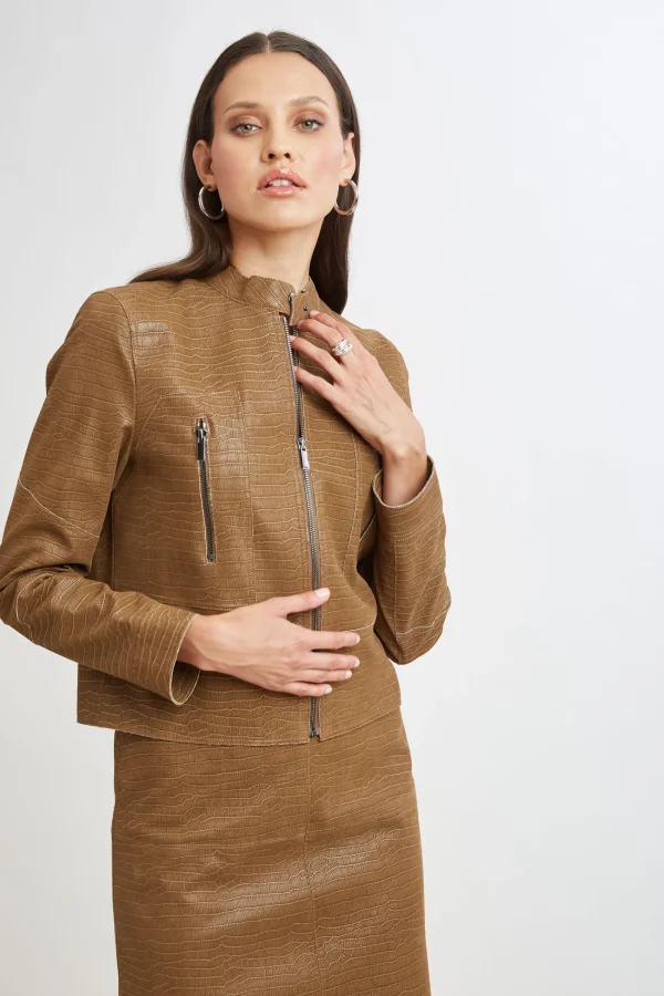 Elie Tahari Jackets & Blazers | Suiting-Croco Embossed Vegan Leather Motto Jacket