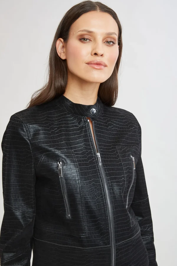 Elie Tahari Jackets & Blazers | Suiting-Croco Embossed Vegan Leather Motto Jacket