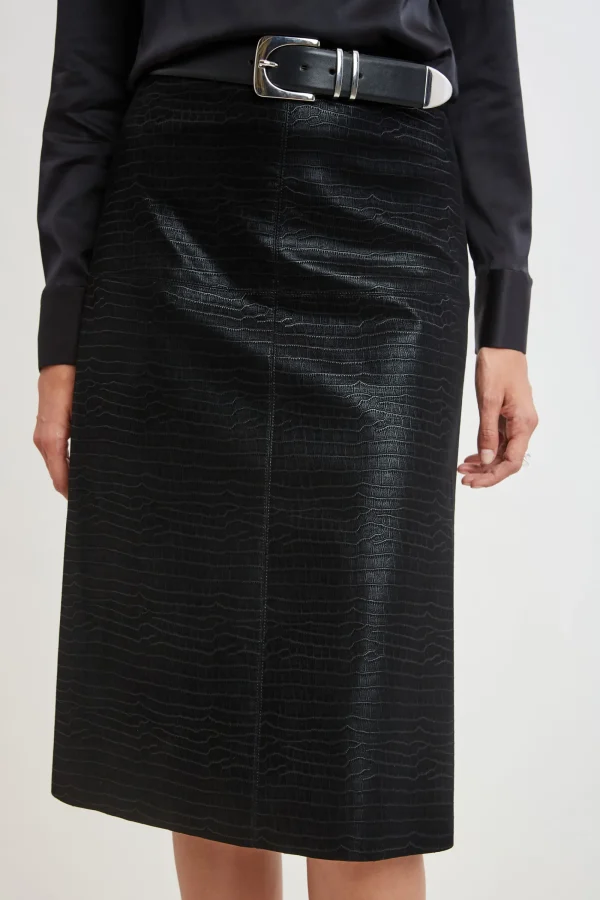 Elie Tahari Bottoms | Suiting-Croco Embossed Vegan Leather Midi Skirt