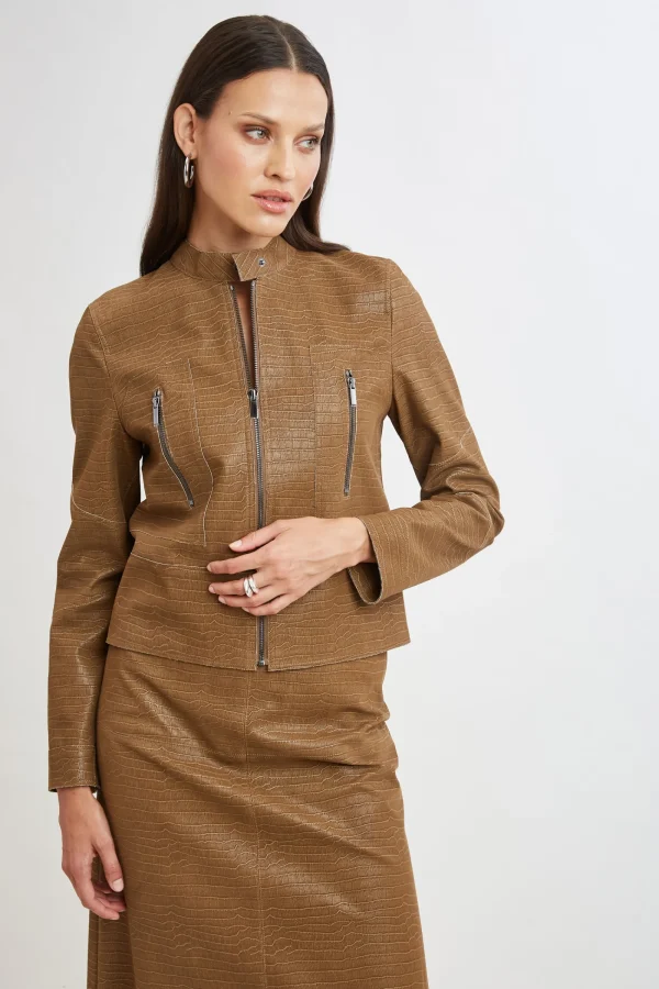 Elie Tahari Jackets & Blazers | Suiting-Croco Embossed Vegan Leather Motto Jacket