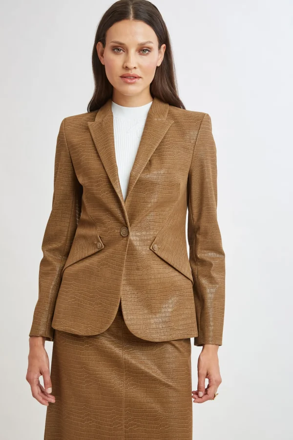 Elie Tahari Jackets & Blazers | Suiting-Croco Embossed Vegan Leather Panel Blazer