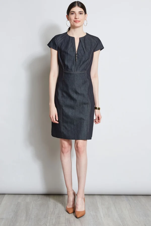 Elie Tahari Dresses & Jumpsuits | Short Sleeve Dresses-Denim Fit & Flare Zip Dress