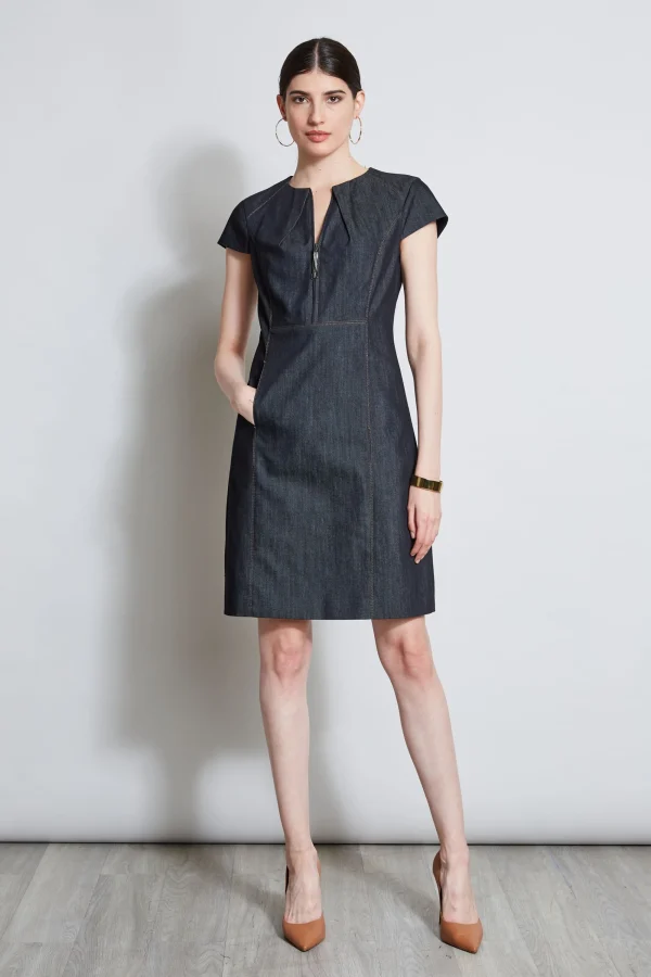 Elie Tahari Dresses & Jumpsuits | Short Sleeve Dresses-Denim Fit & Flare Zip Dress