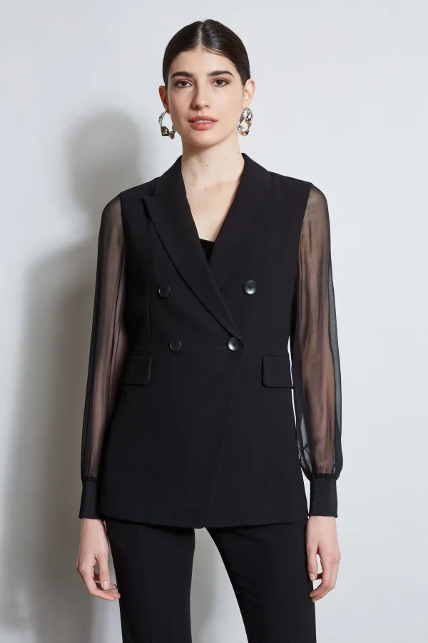 Elie Tahari Jackets & Blazers-Double Breasted Chiffon Sleeve Blazer