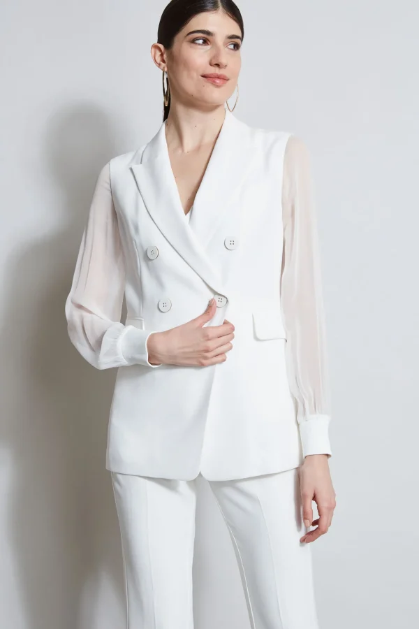 Elie Tahari Jackets & Blazers-Double Breasted Chiffon Sleeve Blazer