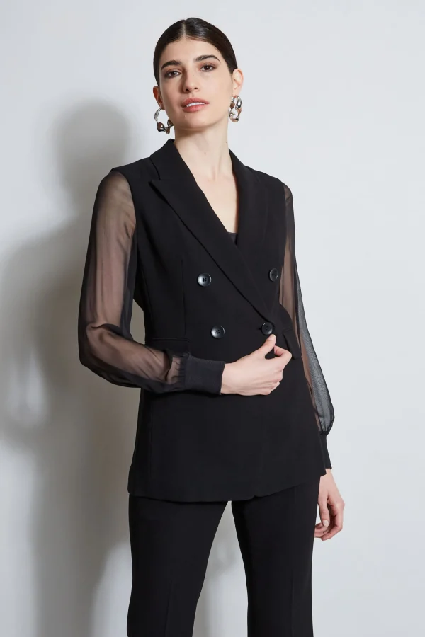 Elie Tahari Jackets & Blazers-Double Breasted Chiffon Sleeve Blazer