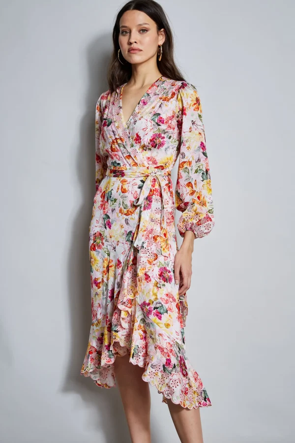 Elie Tahari Dresses & Jumpsuits | Long Sleeve Dresses-Embroidered Floral Wrap Dress