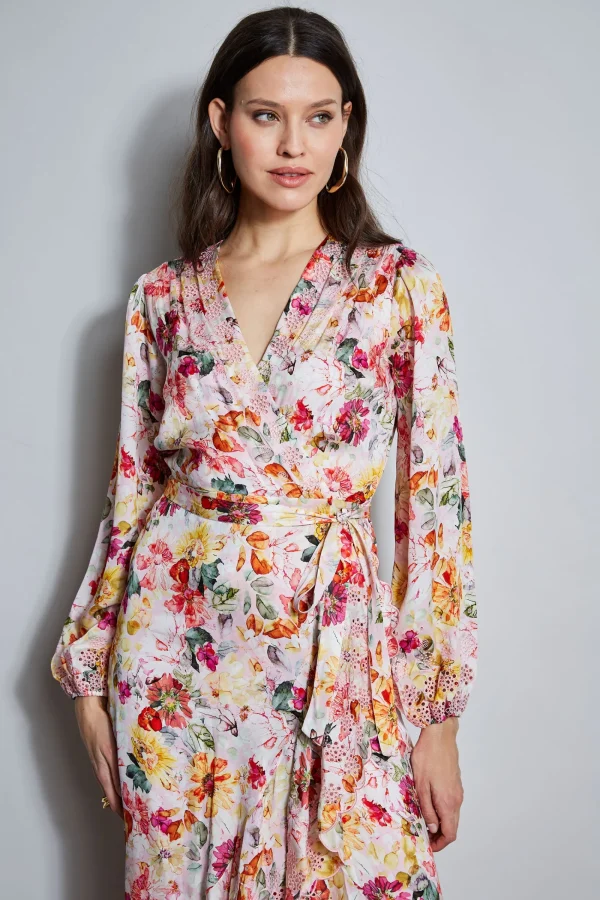 Elie Tahari Dresses & Jumpsuits | Long Sleeve Dresses-Embroidered Floral Wrap Dress