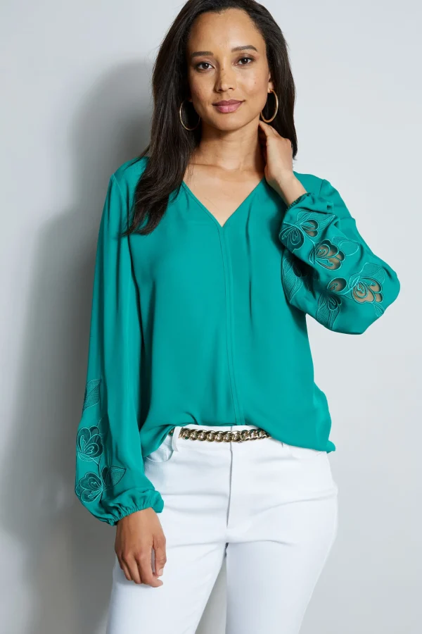 Elie Tahari Tops & Sweaters-Embroidered Long Sleeve Shirt