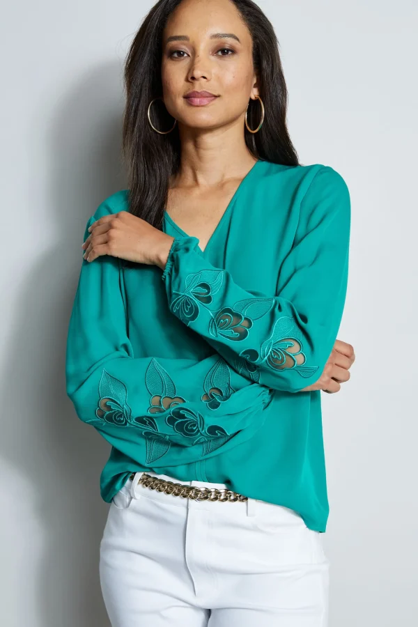 Elie Tahari Tops & Sweaters-Embroidered Long Sleeve Shirt