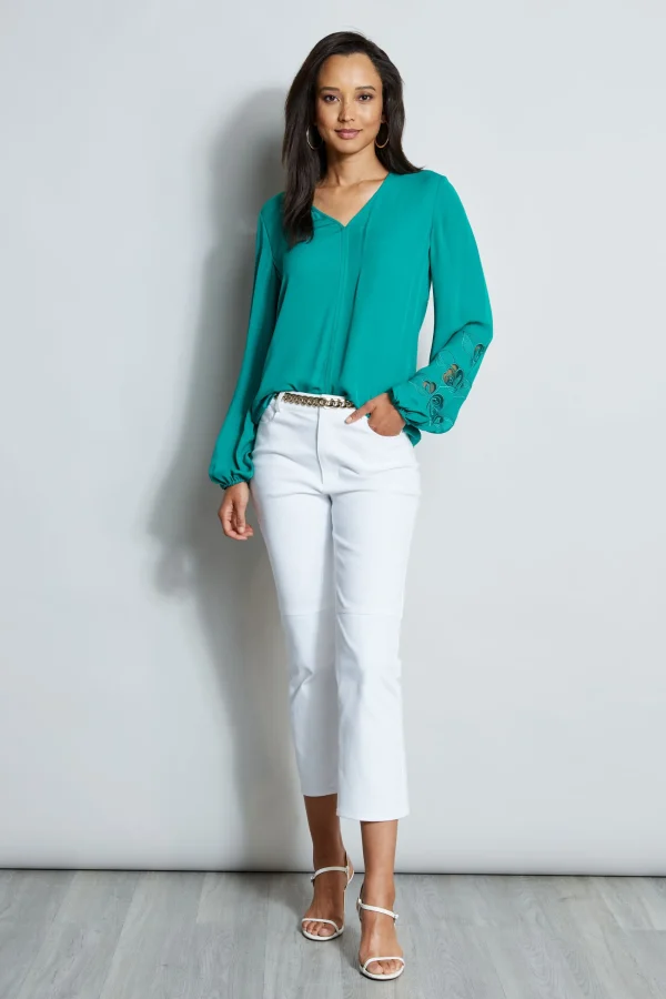 Elie Tahari Tops & Sweaters-Embroidered Long Sleeve Shirt