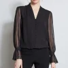 Elie Tahari Tops & Sweaters-Embroidered Sleeve Blouson Shirt