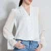 Elie Tahari Tops & Sweaters-Embroidered Sleeve Blouson Shirt