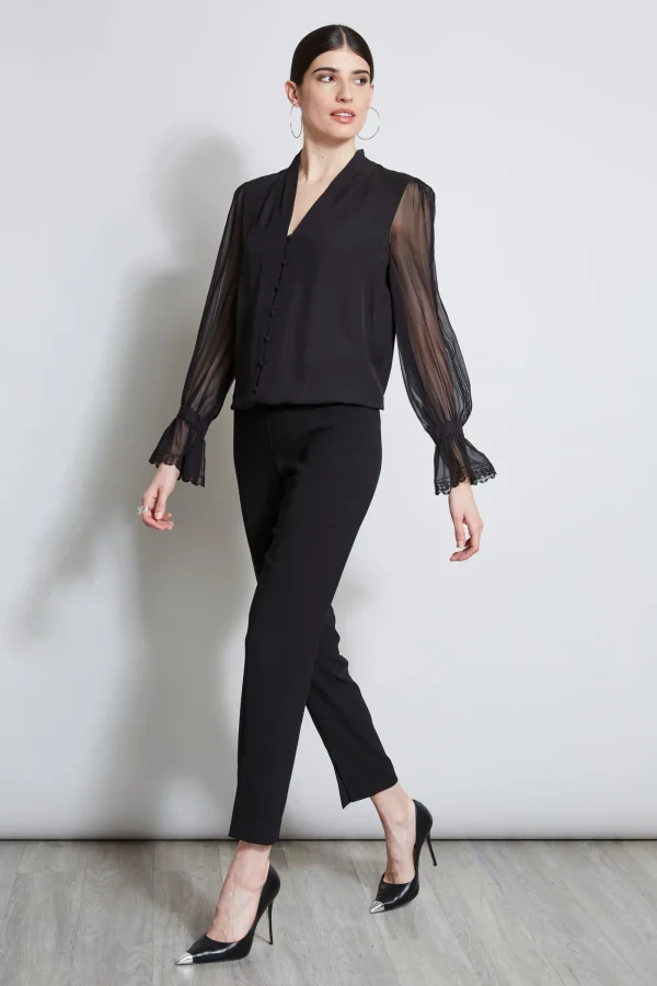 Elie Tahari Tops & Sweaters-Embroidered Sleeve Blouson Shirt