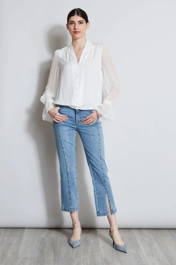 Elie Tahari Tops & Sweaters-Embroidered Sleeve Blouson Shirt