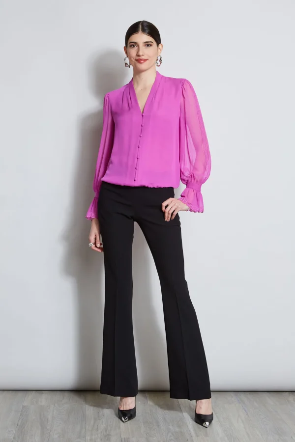 Elie Tahari Tops & Sweaters-Embroidered Sleeve Blouson Shirt