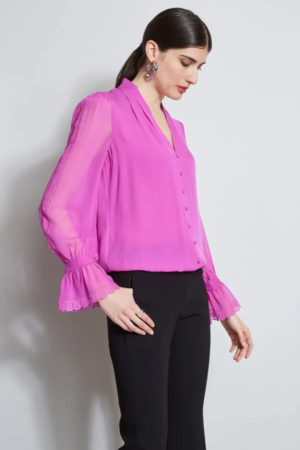 Elie Tahari Tops & Sweaters-Embroidered Sleeve Blouson Shirt