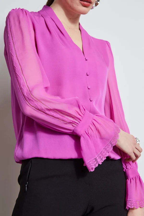 Elie Tahari Tops & Sweaters-Embroidered Sleeve Blouson Shirt