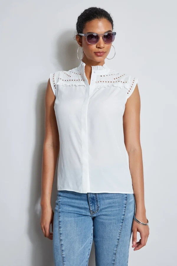 Elie Tahari Tops & Sweaters-Embroidered Sleeveless Shirt