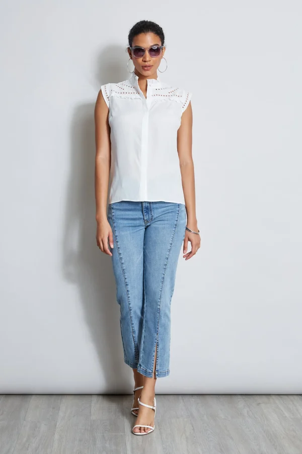 Elie Tahari Tops & Sweaters-Embroidered Sleeveless Shirt