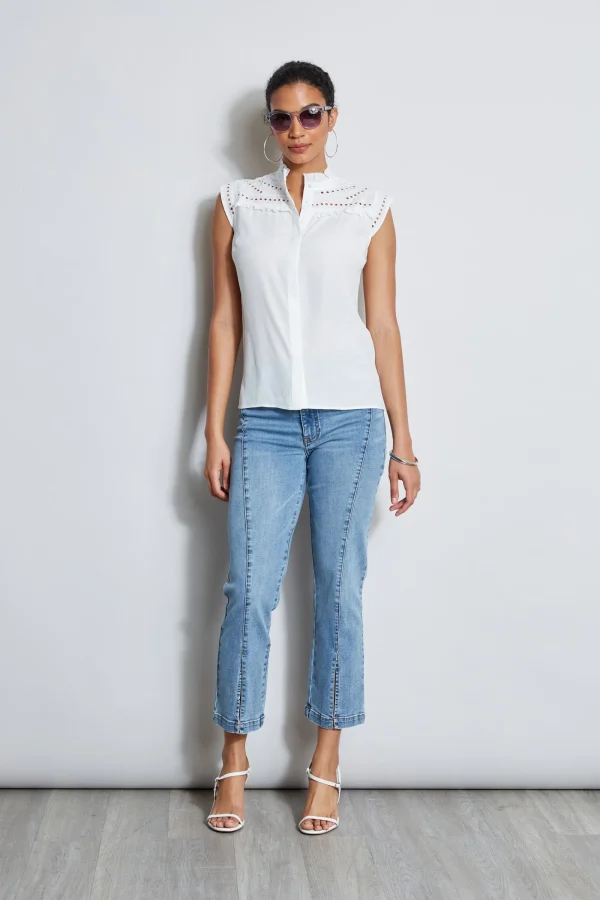 Elie Tahari Tops & Sweaters-Embroidered Sleeveless Shirt