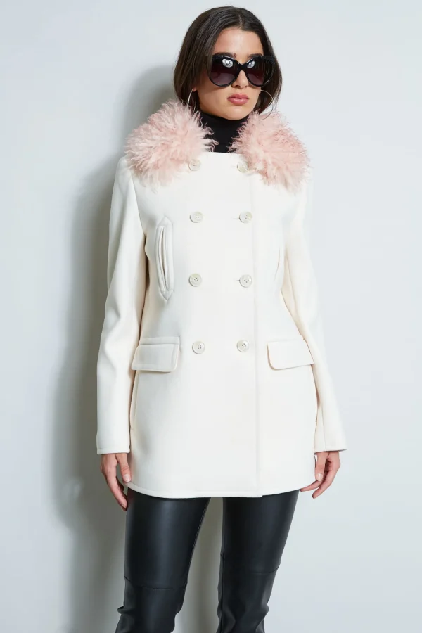 Elie Tahari Coats-Faux Fur Collar Peacoat