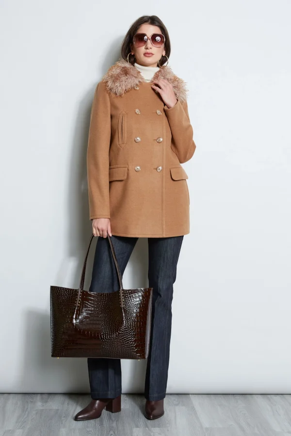 Elie Tahari Coats-Faux Fur Collar Peacoat