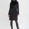 Elie Tahari Coats-Faux Fur Collar Wool Wrap Coat