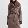 Elie Tahari Coats-Faux Fur Collar Wool Wrap Coat