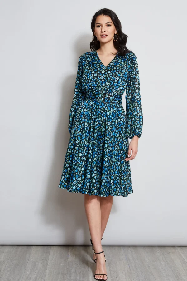 Elie Tahari Dresses & Jumpsuits | Long Sleeve Dresses-Floral Long Sleeve Belted Dress