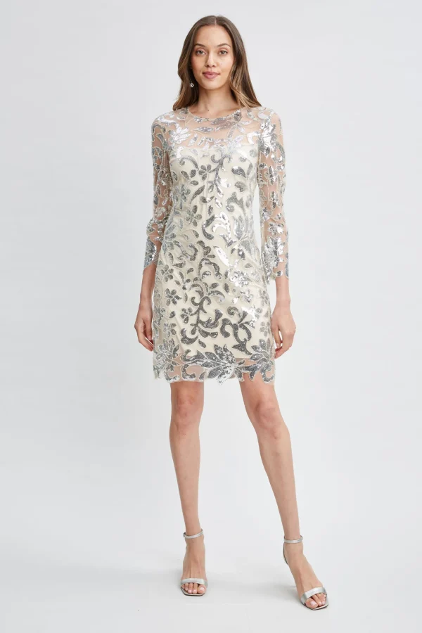 Elie Tahari Dresses & Jumpsuits-Floral Sequin Long Sleeve Dress