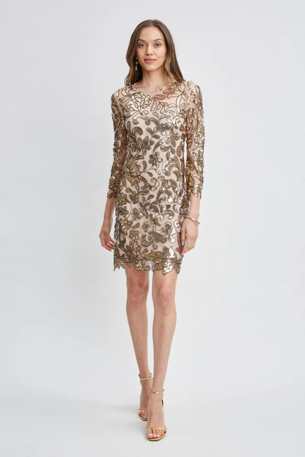 Elie Tahari Dresses & Jumpsuits-Floral Sequin Long Sleeve Dress