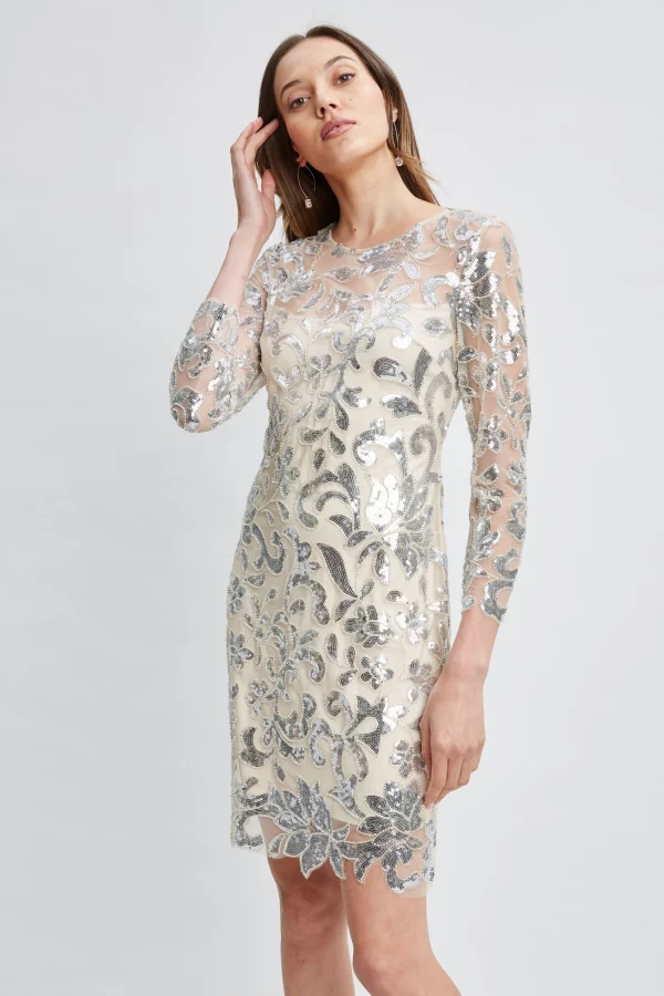 Elie Tahari Dresses & Jumpsuits-Floral Sequin Long Sleeve Dress