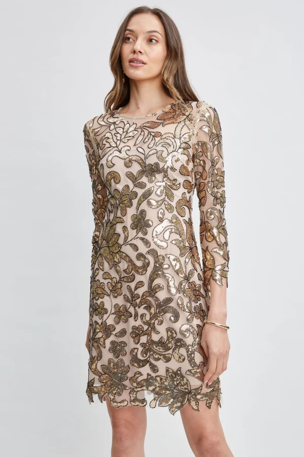 Elie Tahari Dresses & Jumpsuits-Floral Sequin Long Sleeve Dress