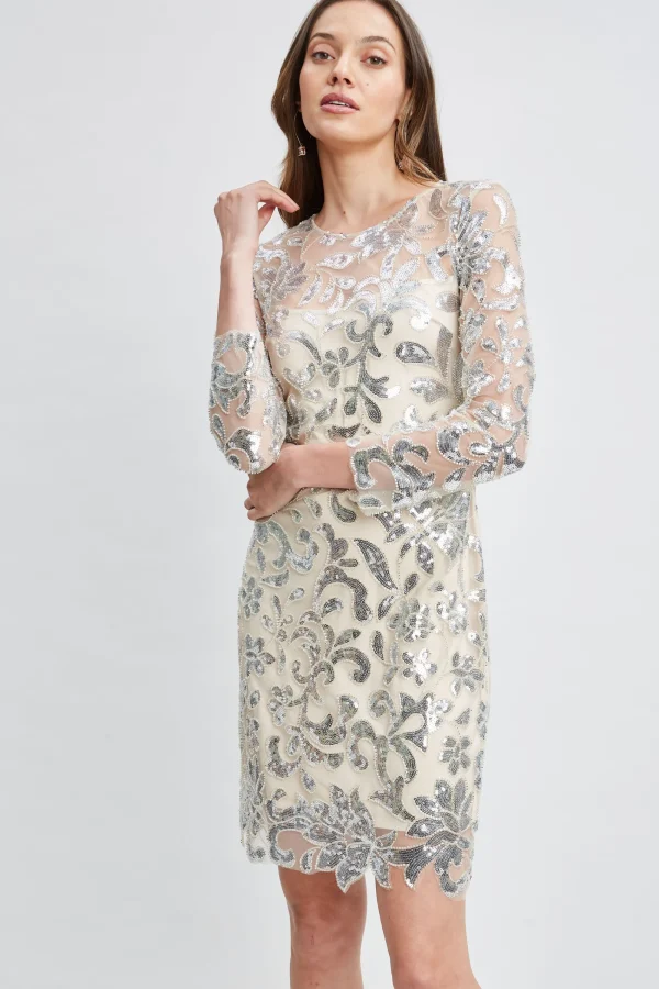 Elie Tahari Dresses & Jumpsuits-Floral Sequin Long Sleeve Dress