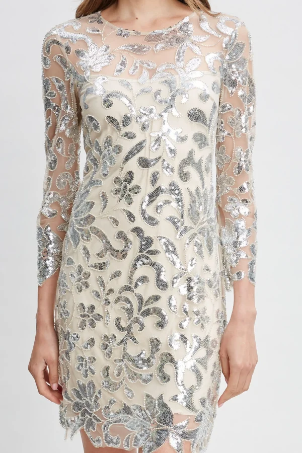 Elie Tahari Dresses & Jumpsuits-Floral Sequin Long Sleeve Dress